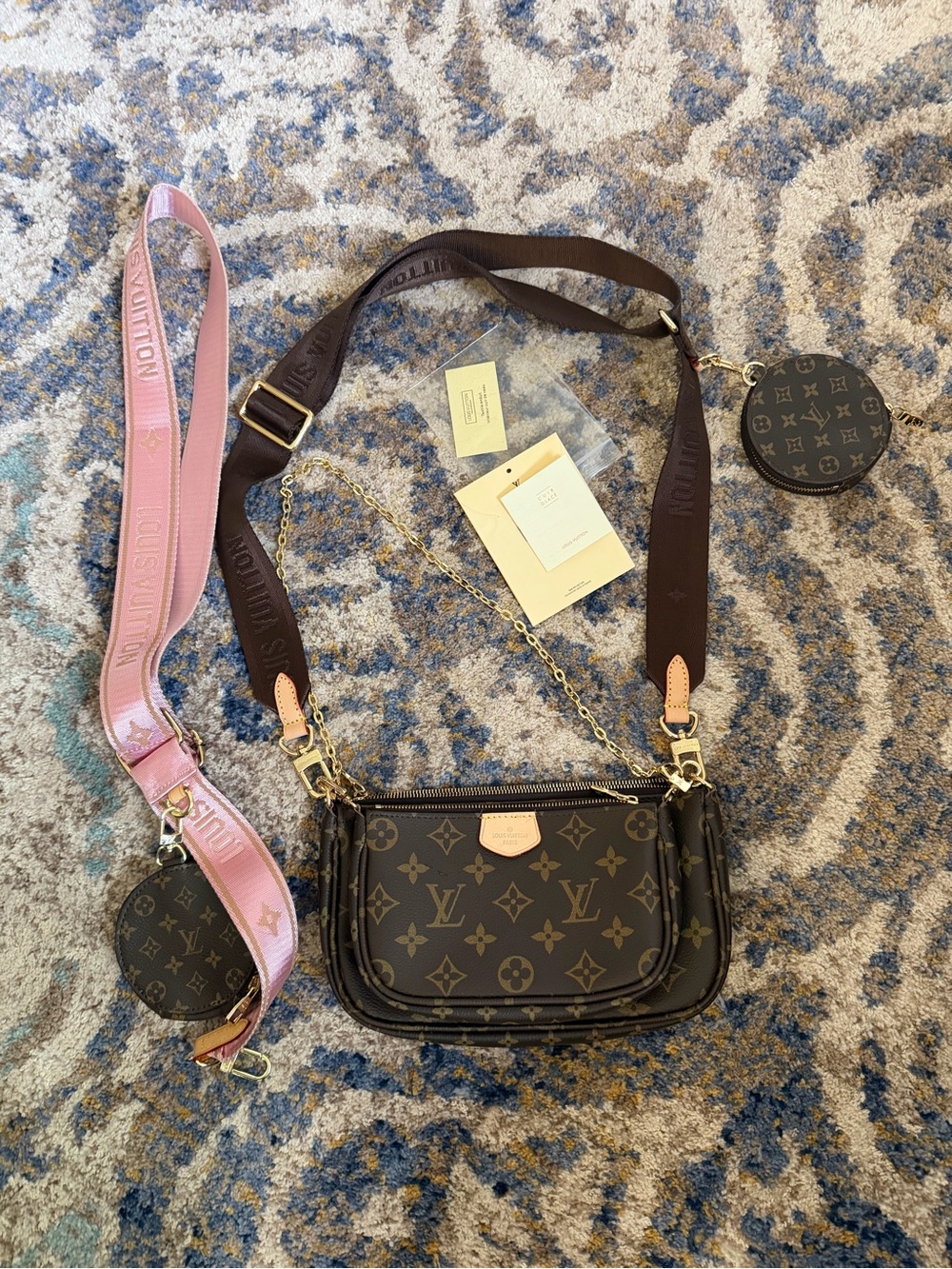 Louis Vuitton Monogram Multi Pochette Crossbody Bag with Pink Strap